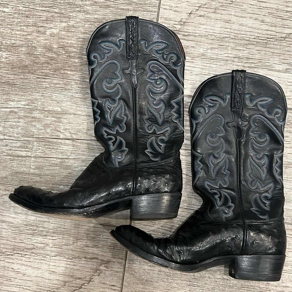 Vintage Lucchese black ostridge leather cowboy boots